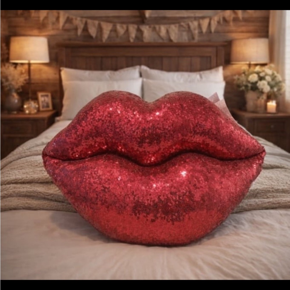 Red Sequin Lips Pillow